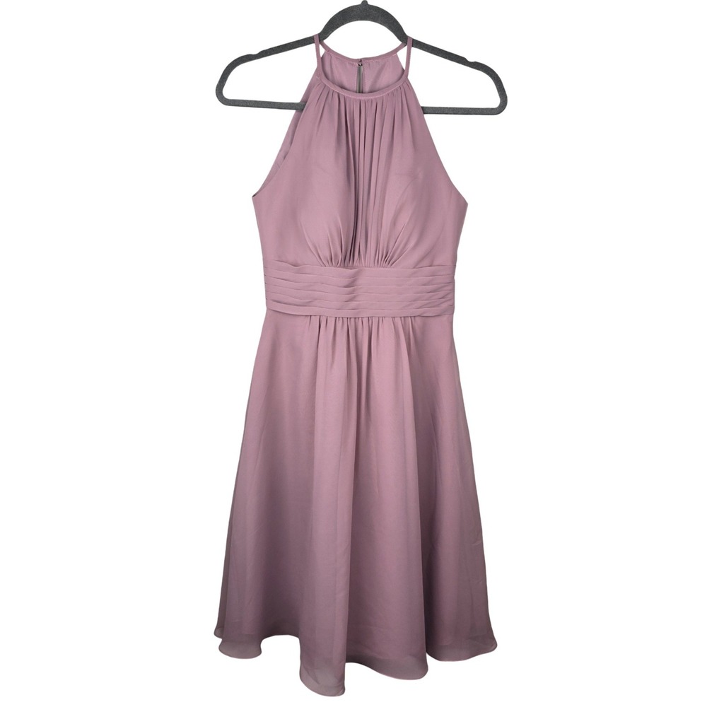 NumberSea Halter Neck Chiffon Dress Women 2 Mauve Pleated Bridesmaid NWT